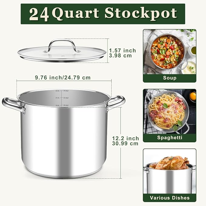 Leonyo Stainless Steel Stock Pot, 24QT Large Pot - Image 2