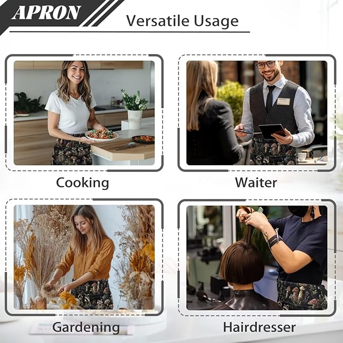 Server Apron with 3 Pockets, Waterproof Oil Waitress Waiter Half Apron - Image 5