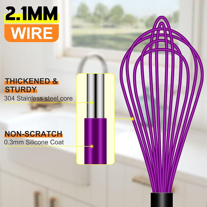 HOTEC 4 Pieces Silicone Whisks for Cooking, Wire Balloon Whisks Egg Beater - Image 8