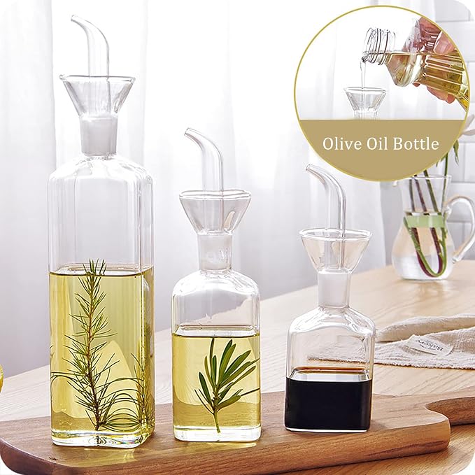 Yesland 2 Pack Olive Oil Bottle - 17 Oz Glass Oil Dispenser Vinegar Cruet - Oil - Image 7