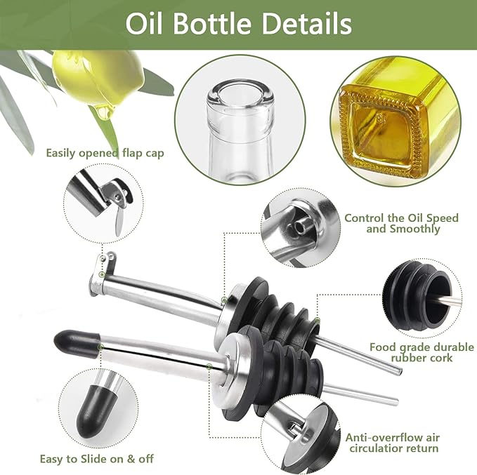 Leaflai Olive Oil Dispenser Bottle, 4 Labels, 1 Brush and 1 Funnel Oil Bottles - Image 2