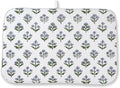 Vintage Blue Sage Green Floral Dish Drying Mat 18 x 24 Inch Block Print Floral by Sorktse