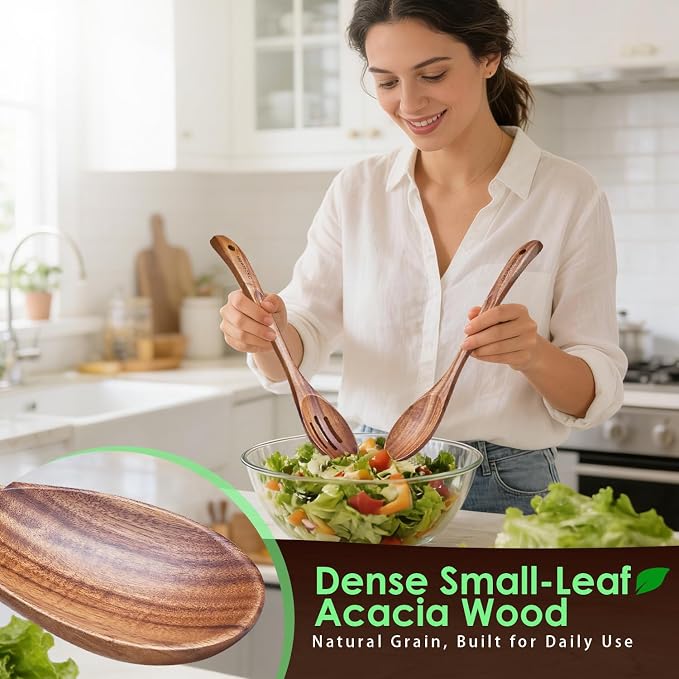 HOWHONG Wooden Cooking Utensils Set, Acacia Wood Wooden Spoons - Image 4