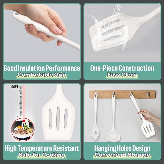 E-far Silicone Cooking Utensils Set, 7-Piece White Heat Resistant Kitchen - Image 3