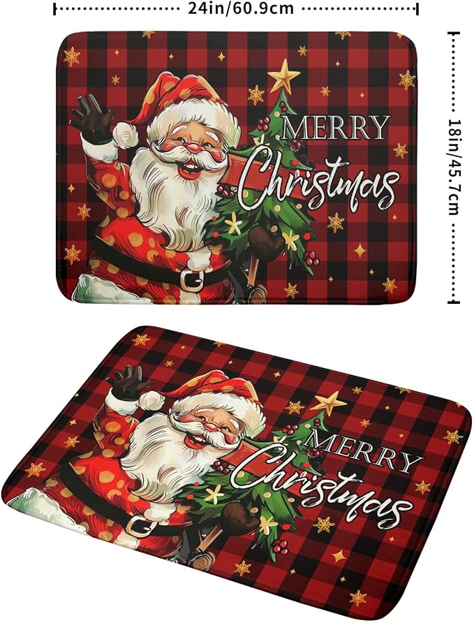Merry Christmas Santa Claus Red Buffalo Plaid Dish Drying Mat - Image 2