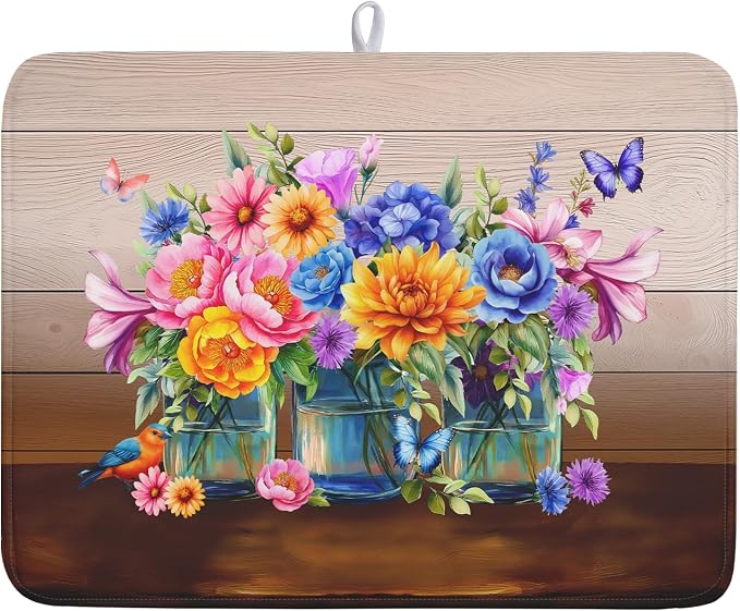 Spring Summer Flowers Dish Drying Mat by Kawani