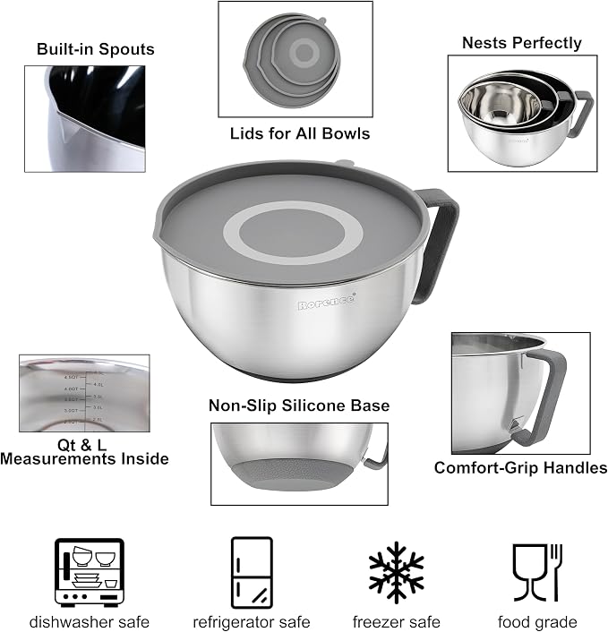 Rorence Mixing Bowls Set: Stainless Steel Non-Slip Bowls - Image 4
