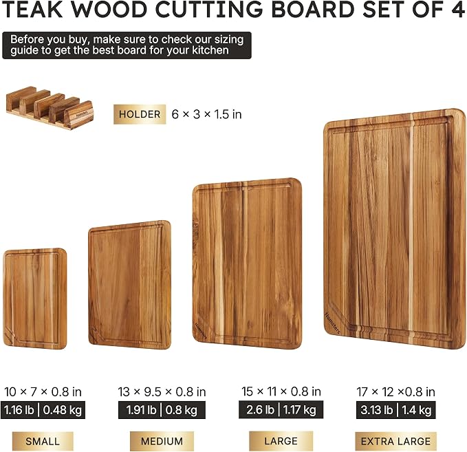 4 Pack Teak Wood Cutting Board Set - Image 2