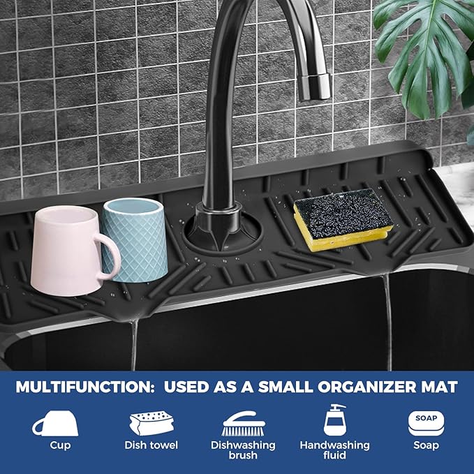 BFONS XL Silicone Faucet Handle Drip Catcher Tray, 18.1in x 5.7in x 0.79in - Image 3