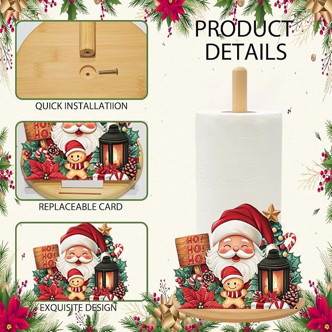 Bamboo Paper Towel Holder with 11 Set Interchangeable Holiday Signs, Rustic - Image 7