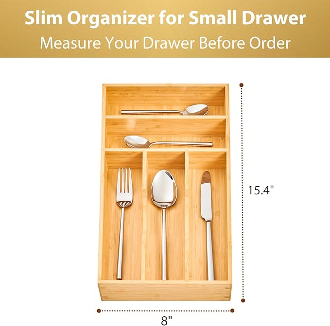 Umilife Bamboo Kitchen Drawer Organizer, 8 Inch Silverware Utensils Tray Holder - Image 5