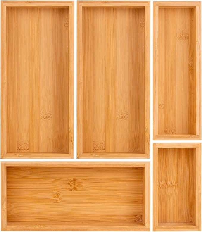 bamboo drawer organizer Set, expandable drawer dividers, wooden storage by Teicui