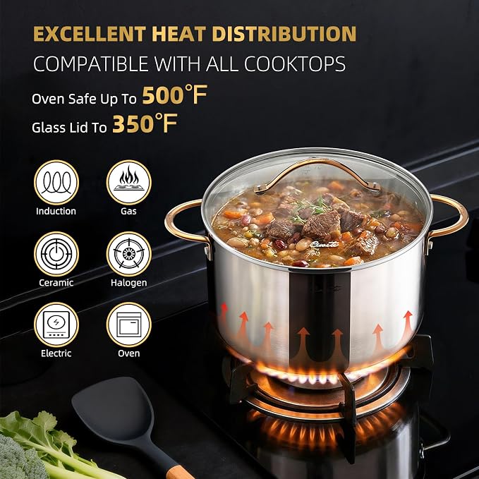 Ciwete 8 Quart Stock Pot with Lid, Upgraded Tri-Ply Stainless Steel Pot - Image 3