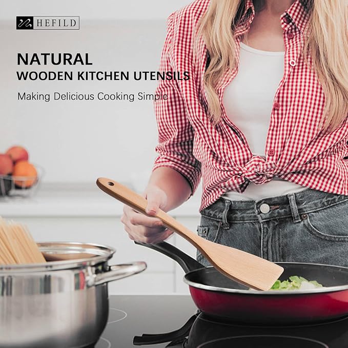 2pcs Wooden Spatula Spoon for Cooking, Thicker 12inch Coated Beech Wood Turners - Image 4