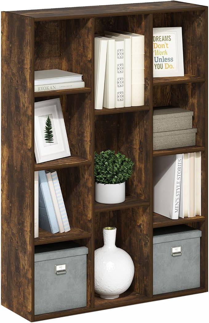 Furinno LUDER Book Shelf, 11-Cube Bookshelf, Reversible Bookcase, 9.4 x 29.1 x by Furinno-FitsYourSpaceFitsYourBudget