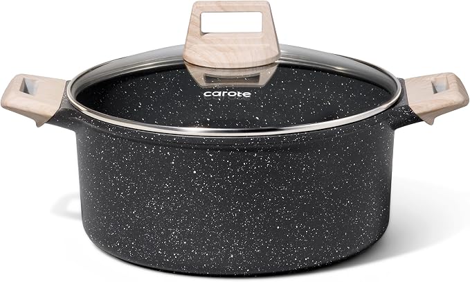 CAROTE Nonstick Stock Pot with Lid Soup Pot, 6 Quart Casserole with Lid by CAROTE