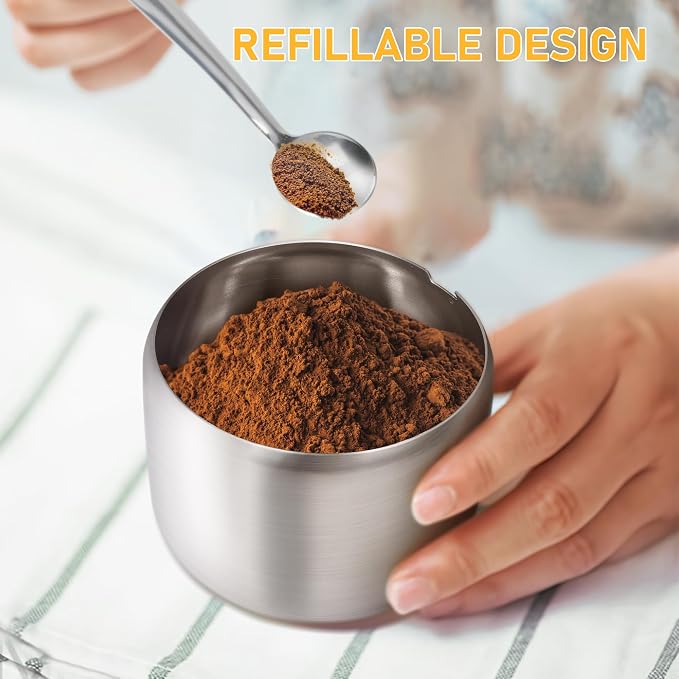 holoith Sugar Container with Glass Lid and Spoon - 10oz Stainless Steel Sugar - Image 6