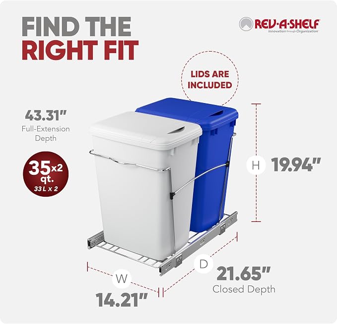 Rev-A-Shelf RV-18KD-11RC-S Double Pullout Trash Can - Image 3
