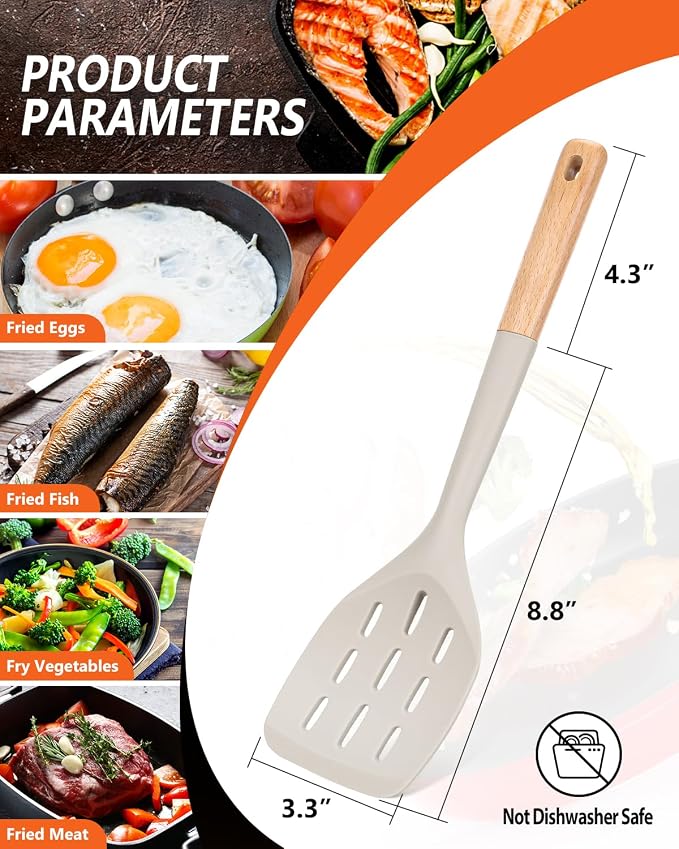 Pack of 2 Silicone Spatula, Non Stick Cooking Utensil Set Wooden Handle Kitchen - Image 2