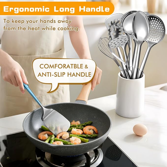 9 Pcs Cooking Utensils Set, Stainless Steel Kitchen Utensils, Heat Resistant - Image 4