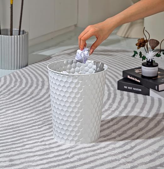 Venalys Small Metal Trash Can Wastebasket, Decorative Honeycomb Garbage Can - Image 2