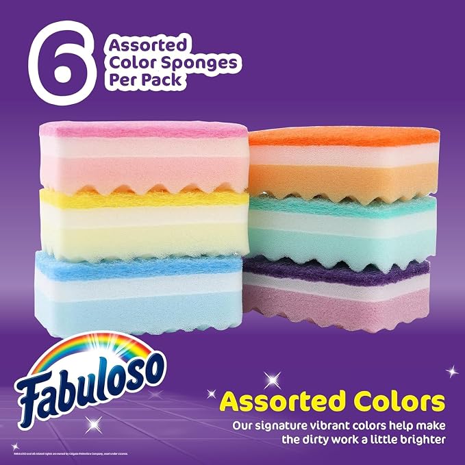 Fabuloso Scratch-Free Kitchen Dish Sponges, Rainbow Cellulose Scrubber Sponge - Image 2