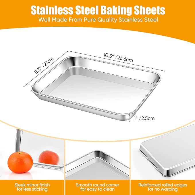 Homikit 1 Pack Baking Sheet, 10 x 8 Inch Stainless Steel Cookie Tray Set - Image 2