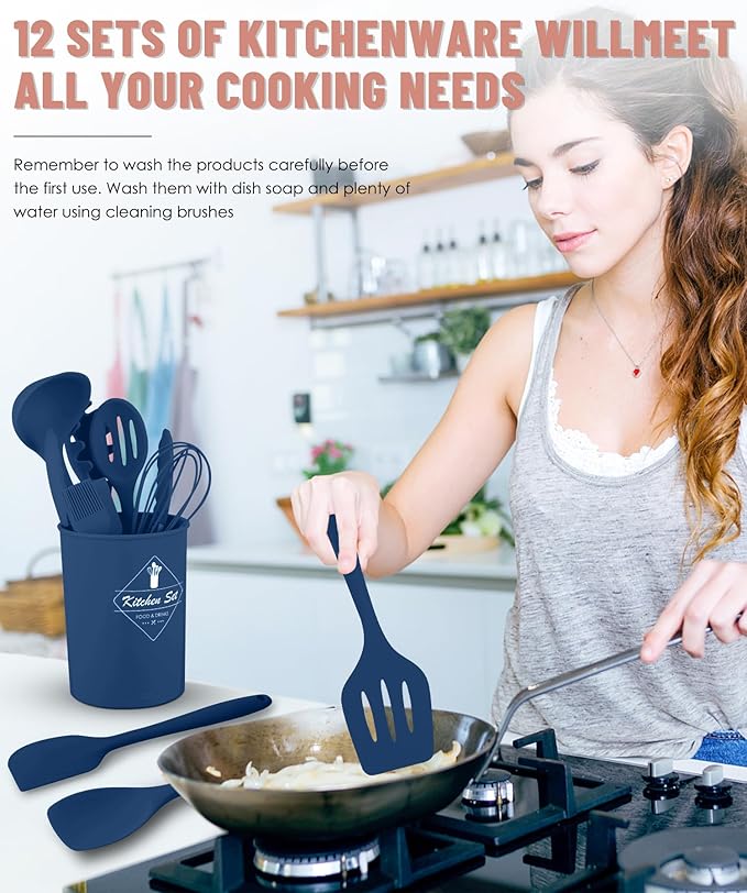 Kitchen Utensils Set-12 Pieces Silicone Cooking Utensils Set 392°F Heat - Image 4