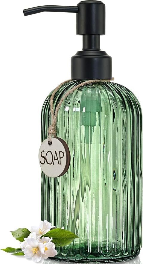 JASAI 18Oz Green Glass Soap Dispenser by JASAIHOME