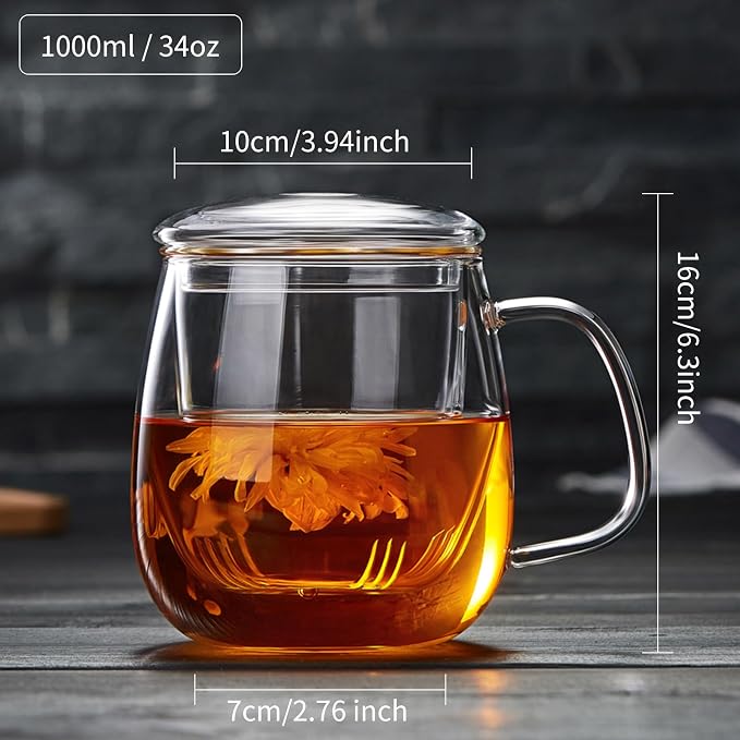 DOPUDO Large Glass Tea Cup, 34 oz Borosilicate Glass Tea Mug - Image 2