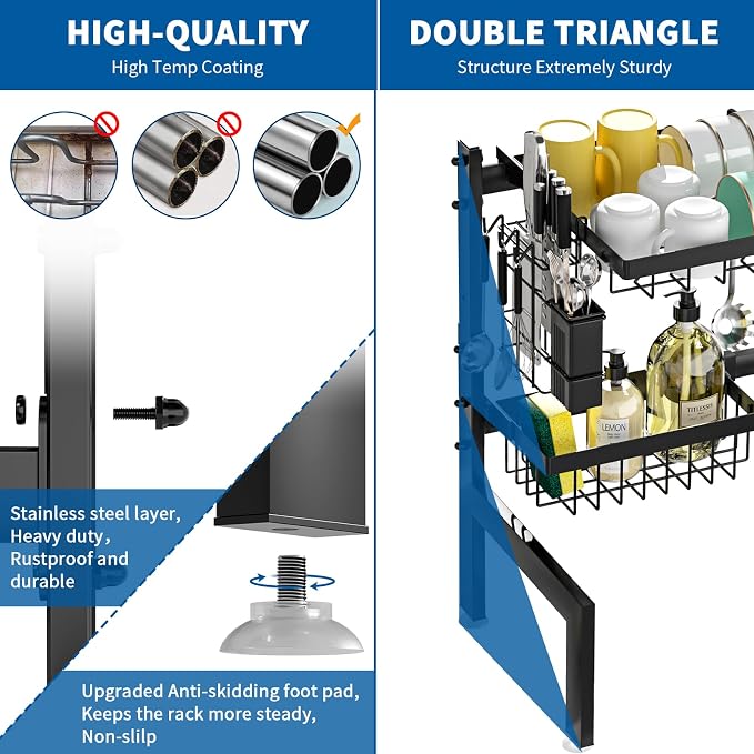 Over The Sink Dish Drying Rack, Expandable 2-Tier Stainless Steel Over The Sink - Image 4