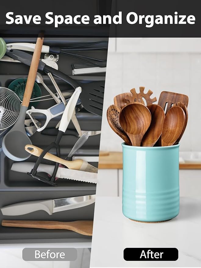 ABRUTY Utensil Holder, 6.7" Ceramic Kitchen Utensil Crock - Image 5