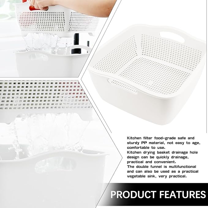 Double-layer Plastic Fruits Vegetable Washing Basket Food Storage Multi-layer - Image 3