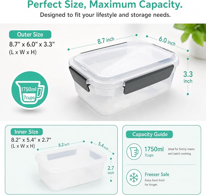 YORY 7 cup Plastic Food Storage Containers - Image 2