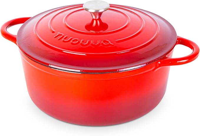 Cast Iron Dutch Oven with Lid – Non-Stick Ovenproof Enamelled Casserole Pot – by Nuovva