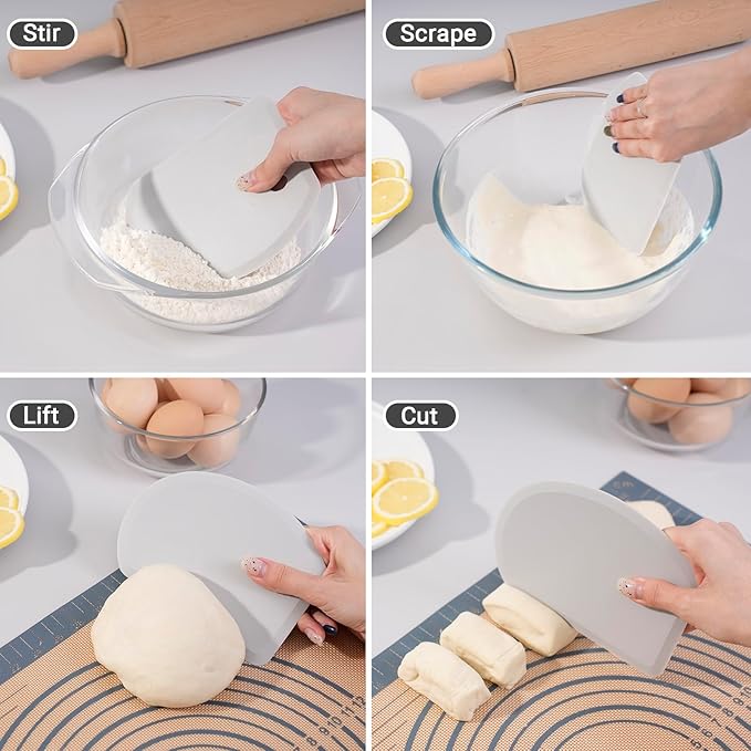 Silicone Dough Scraper with Stainless Steel Sheet, Curved Edge Flexible Bowl - Image 5