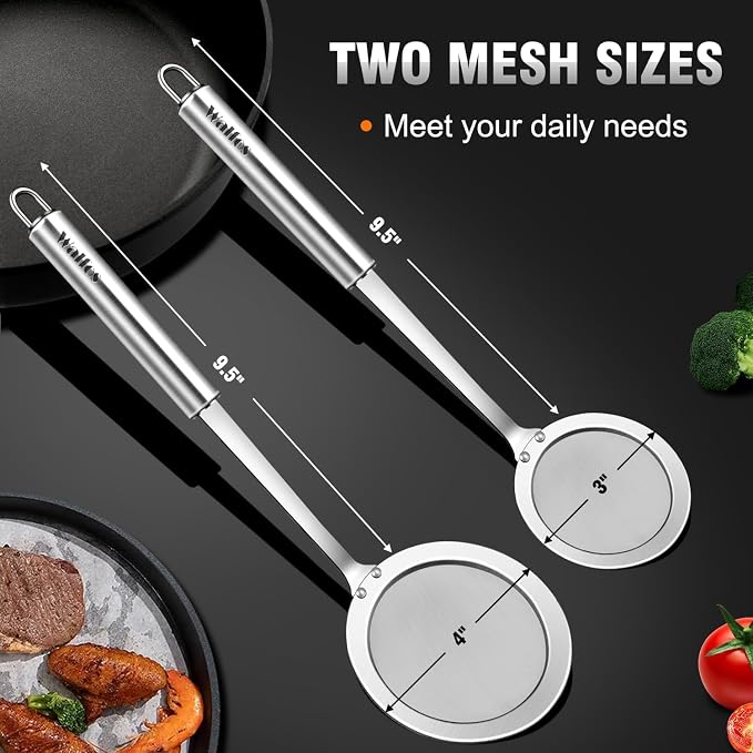 Walfos Fine Mesh Strainer and Fat Skimmer Spoon Set, 304 Stainless Steel Fat - Image 7