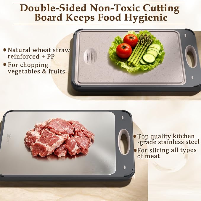 GUANCI Cutting Board for Kitchen Double Sided 304 Stainless Steel Chopping - Image 2
