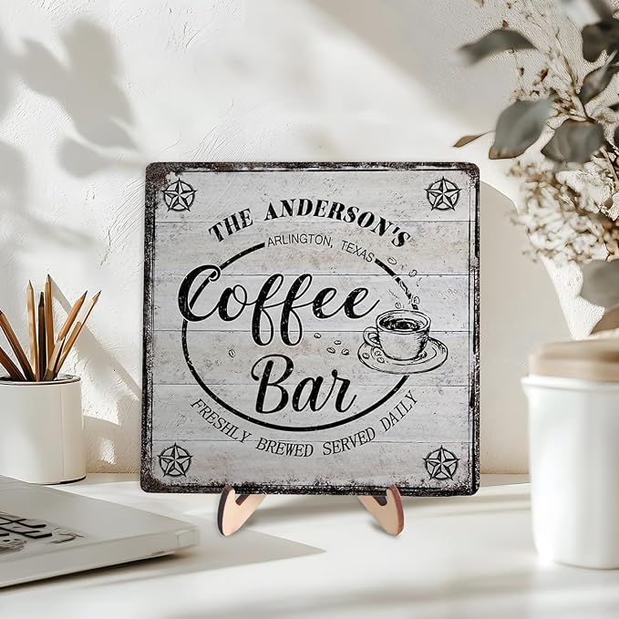 Vintage Coffee Bar Decor Sign, Rustic Wooden Plaque - Image 3