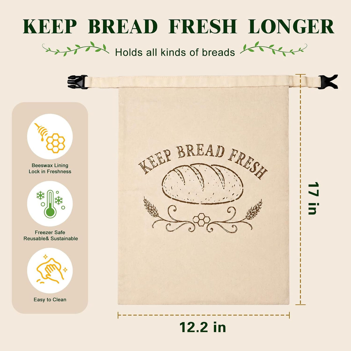 2 Pack Beeswax Bread Bags for Sourdough Homemade Reusable Bread Bag