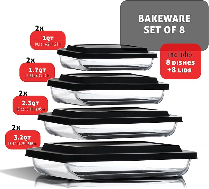 EATEX 16-Piece Deep Glass Casserole Dishes - Image 9