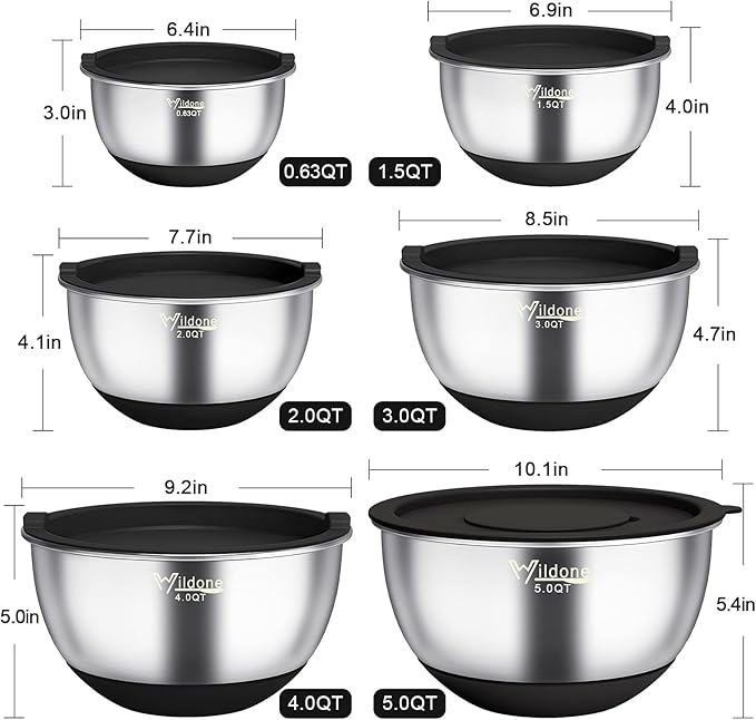 Wildone Mixing Bowls with Airtight Lids, with 3 Grater Attachments, Scale Marks - Image 2