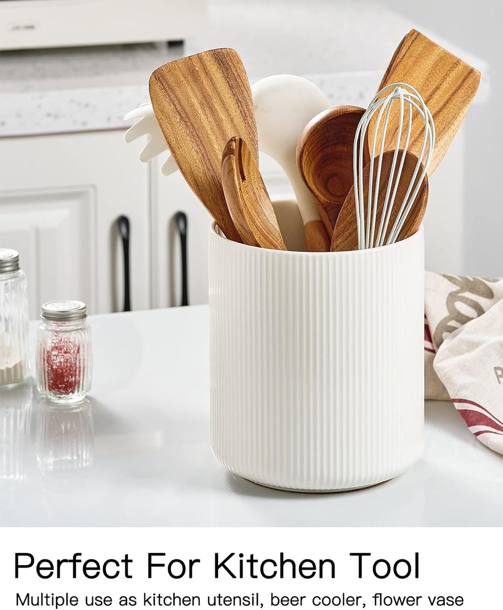 Large Kitchen Utensil Holder, 7.2" Vintage Ceramic Utensils Crocks for