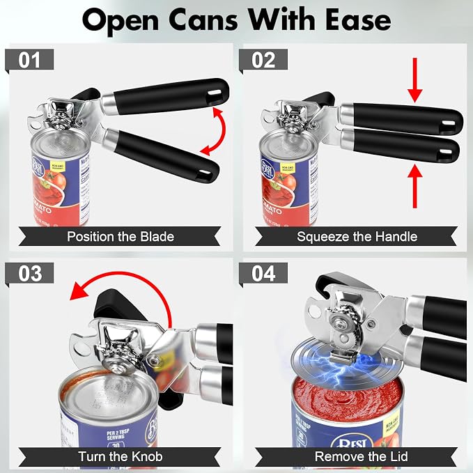 3PCS Can Opener Manual & Bottle Opener & Wine Opener, Smooth Edge Can Openers - Image 8
