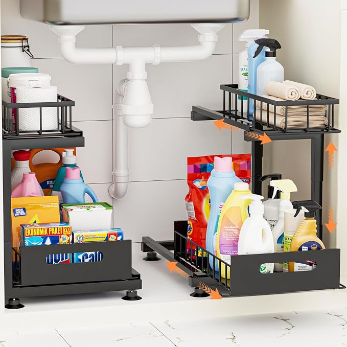 Under Sink Organizer, Heavy Duty Metal Pull Out Cabinet Organizer Slide Out by Toyear