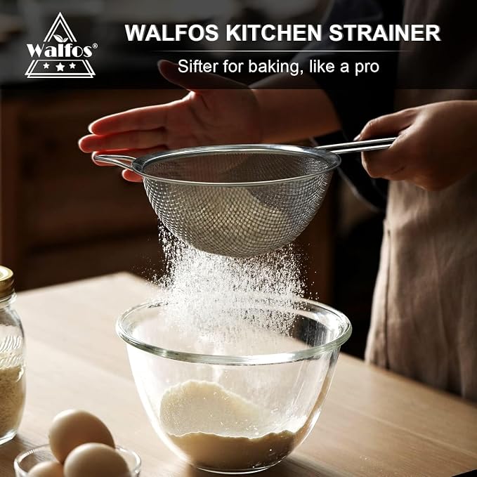Walfos Fine Mesh Strainer and Fat Skimmer Spoon Set, 304 Stainless Steel Fat - Image 5