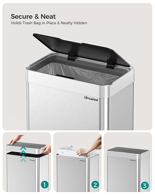 Kitchen Trash Can Touchless, 13 Gallon/50 L Stainless Steel Automatic Motion - Image 9