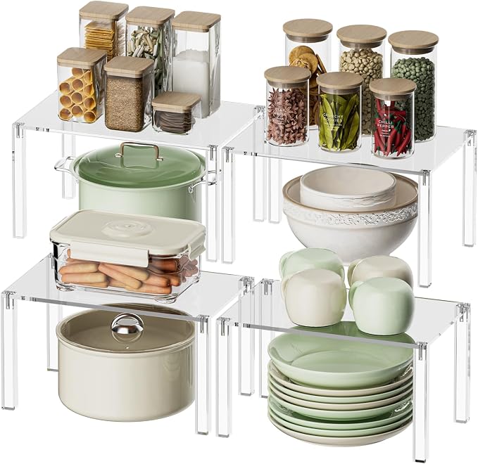 YUNEASELF Clear Cabinet Organizer: Acrylic Shelf Riser Set of 4 by Unknown