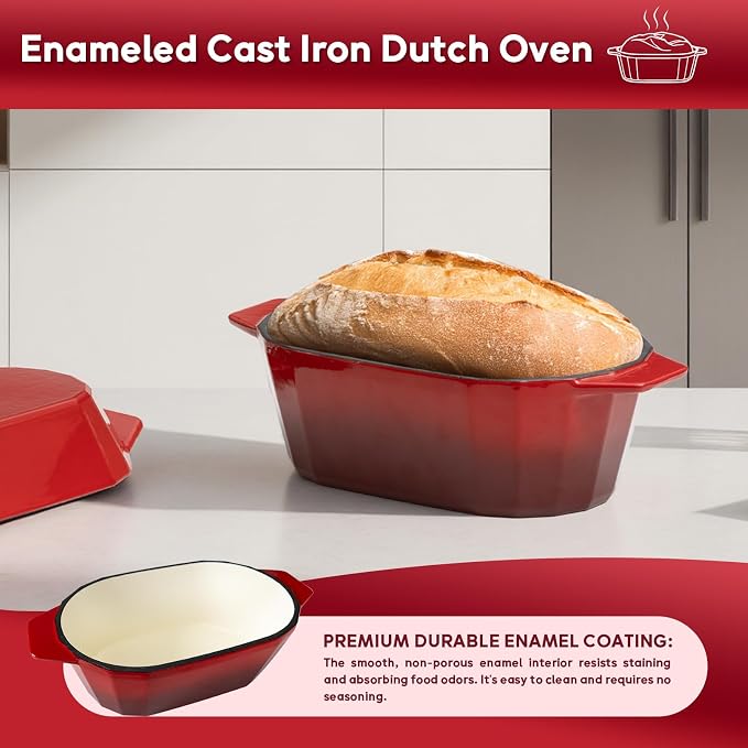 Enameled Cast Iron Dutch Oven for Bread Baking – 3QT Oval Round Heavy Duty - Image 6