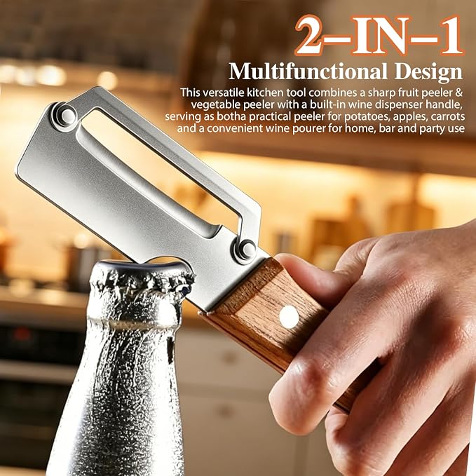 3 Pcs Multifunctional Vegetable Peeler, Wooden Handle, Stainless Steel Blade - Image 4